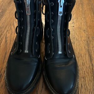 Black Leather Lace-Up Boots with Zipper Rag and Bones Size 36.5